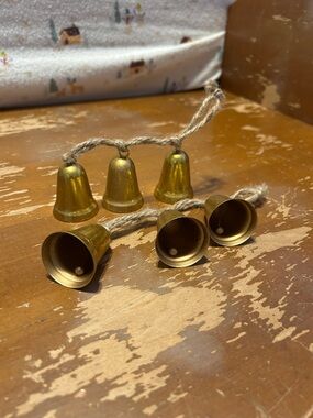 Two Small Decorative Gold Bells on Twine